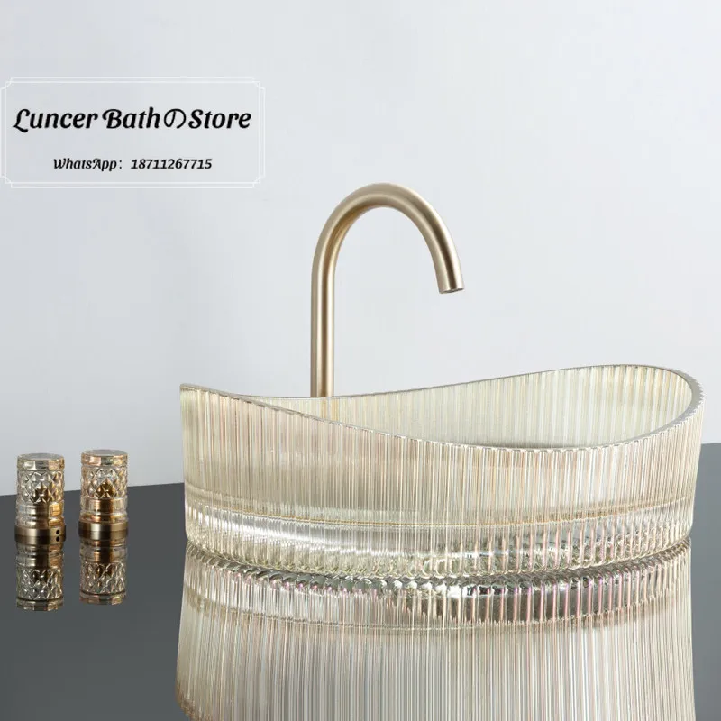Pan Flute Series Oval Crystal Glass Vessel Sink Fashion Minimalist Striped Textured Bathroom Wash Basin
Pan Flute Series Oval Crystal Glass Vessel Sink Fashion Minimalist Striped Textured Bathroom Wash Basin