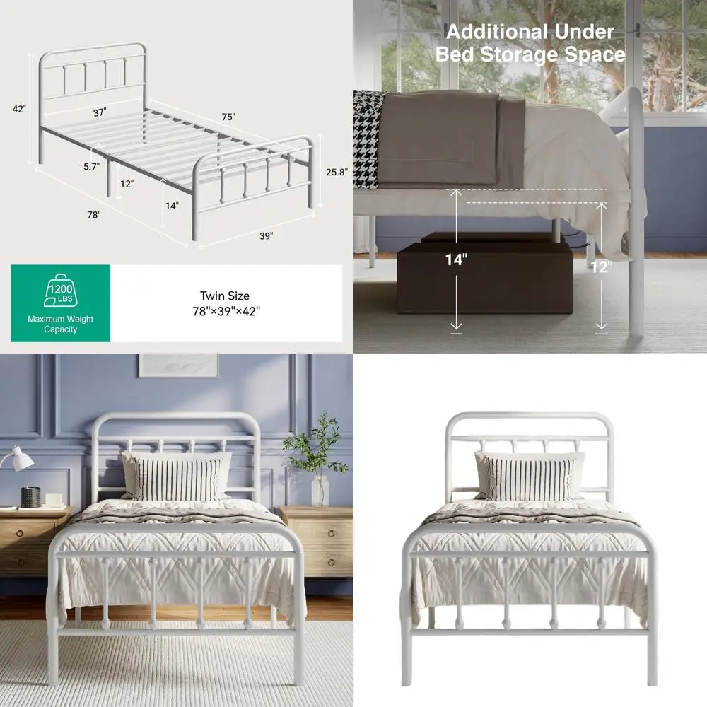 Twin Size Metal Bed - Modern Minimalist Style, Heavy-Duty Slats, Underbed Storage, No Box Spring Needed, Easy Assembly, Noise-Fr
Twin Size Metal Bed - Modern Minimalist Style, Heavy-Duty Slats, Underbed Storage, No Box Spring Needed, Easy Assembly, Noise-Fr