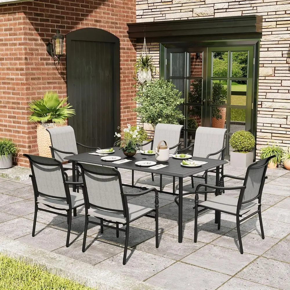 7 Pieces Patio Dining Set, Patio Dining Set or 6, 6 x Textilene DiningChairs, Recular Outdoor DiningTable with Umbrella Hole
7 Pieces Patio Dining Set, Patio Dining Set or 6, 6 x Textilene DiningChairs, Recular Outdoor DiningTable with Umbrella Hole