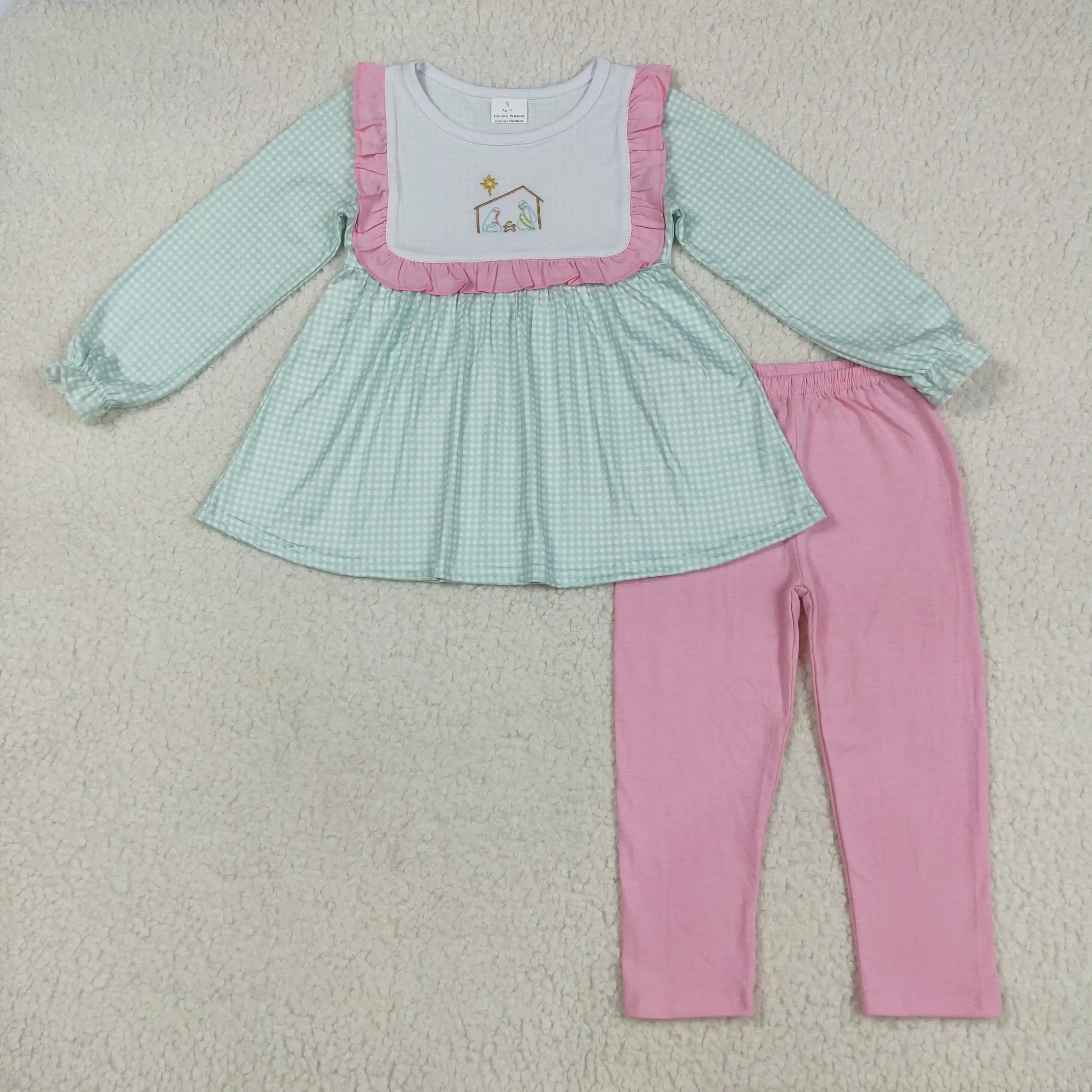 RTS Embroidery Clothes Jesus Blue Green Plaid Pink Ruffle Long Sleeve Pants Sets Baby Girl Clothes
RTS Embroidery Clothes Jesus Blue Green Plaid Pink Ruffle Long Sleeve Pants Sets Baby Girl Clothes