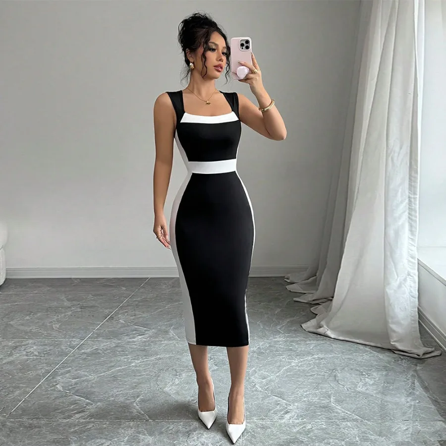 【New style】2026 summer new - women's clothing royal sister intellectual style long dress square collar suspender color contras
【New style】2026 summer new - women's clothing royal sister intellectual style long dress square collar suspender color contras