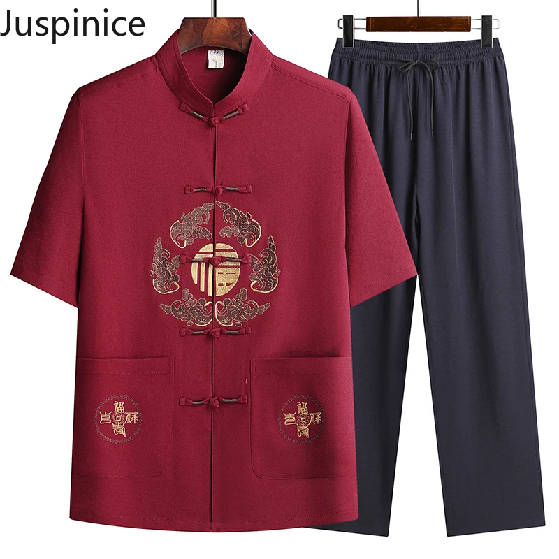 Summer Chinese Style Button Embroidered Short-sleeved T-shirt Trousers Men Loose Casual High Street Personalized Tops Pants Set
Summer Chinese Style Button Embroidered Short-sleeved T-shirt Trousers Men Loose Casual High Street Personalized Tops Pants Set