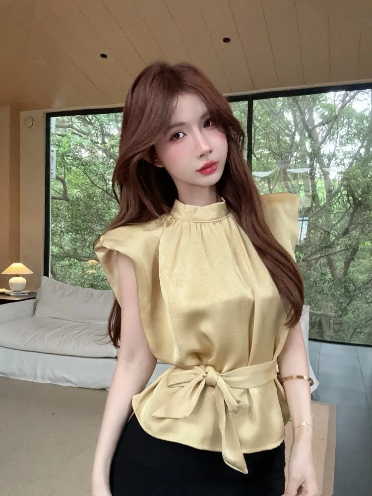 Elegant Loose Sleeveless Small Shirt Women's Summer New Style Belt Design Top Versatile Pear Shape Fit Commute Style Pure Color
Elegant Loose Sleeveless Small Shirt Women's Summer New Style Belt Design Top Versatile Pear Shape Fit Commute Style Pure Color