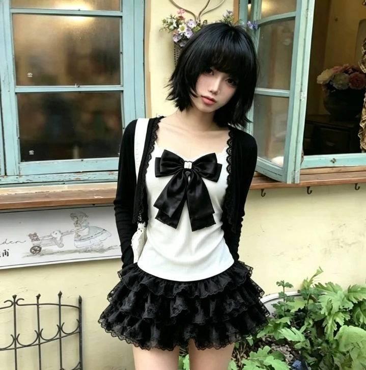 Vintage Sweet Lolita 3 Piece Set Female Lace Blouse + Short Sleeve Elegant Shirts+Mini Skirt Japanese Kawaii Female Clothing
Vintage Sweet Lolita 3 Piece Set Female Lace Blouse + Short Sleeve Elegant Shirts+Mini Skirt Japanese Kawaii Female Clothing