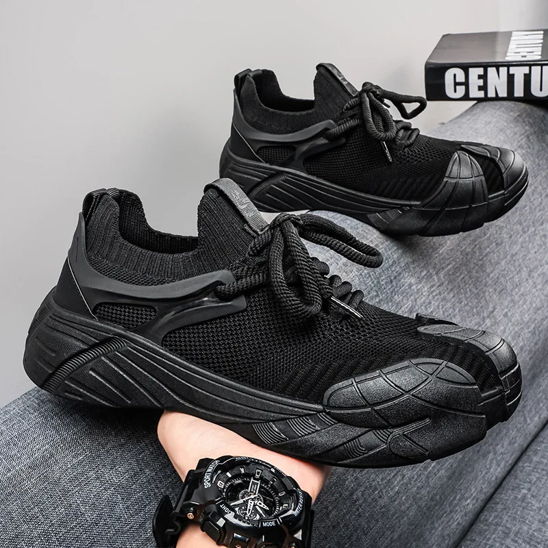 Plus Size Men Trendy Black Shell Toe Chunky Sneakers Breathable Knit Upper Thick Sole Urban Street Style Footwear Shoes for Men
Plus Size Men Trendy Black Shell Toe Chunky Sneakers Breathable Knit Upper Thick Sole Urban Street Style Footwear Shoes for Men