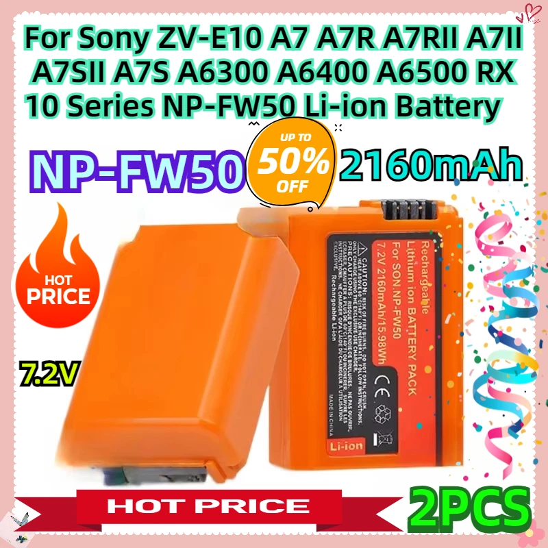 For Sony ZV-E10 A7 A7R A7RII A7II A7SII A7S A6300 A6400 A6500 RX10 Series 2160mAh NP-FW50 Li-ion Battery 2pcs
For Sony ZV-E10 A7 A7R A7RII A7II A7SII A7S A6300 A6400 A6500 RX10 Series 2160mAh NP-FW50 Li-ion Battery 2pcs