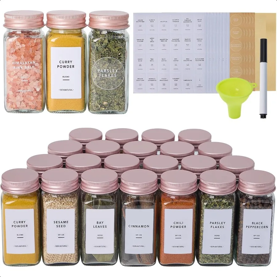 24 Pcs Glass Spice Jars with Labels and Pink Metal Caps 4oz Empty Spice Containers with Shaker Lids Funnel Chalk Pen Seasoning
24 Pcs Glass Spice Jars with Labels and Pink Metal Caps 4oz Empty Spice Containers with Shaker Lids Funnel Chalk Pen Seasoning