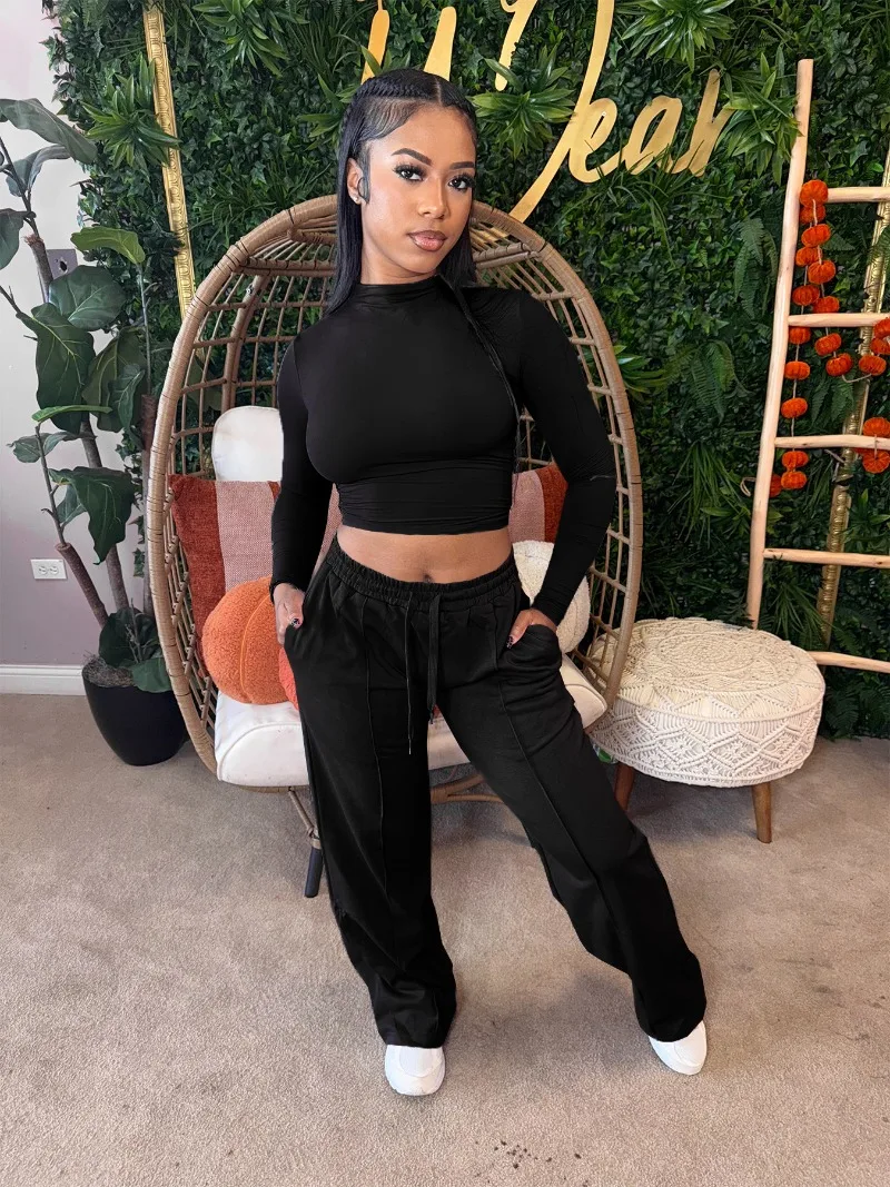 Повседневный комплект из 2 предметов, спортивные костюмы, водолазки, футболки с длинными рукавами, укороченные топы + свободные прямые брюки, женские однотонные уличные костюмы
Повседневный комплект из 2 предметов, спортивные костюмы, водолазки, футболки с длинными рукавами, укороченные топы + свободные прямые брюки, женские однотонные уличные костюмы