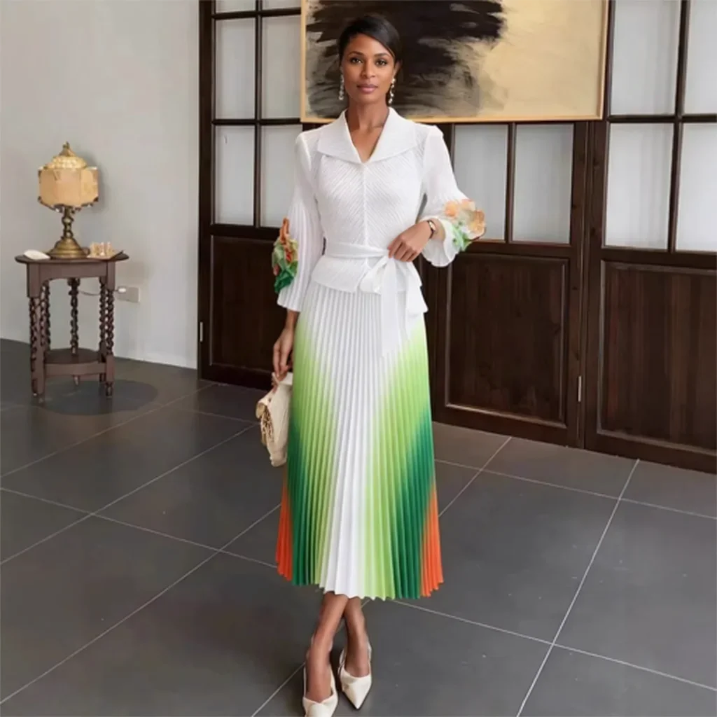 Плиссированные платья больших размеров Miyake, коллекция осень 2026, новая модная модель с плиссировкой «рыбья чешуя», элегантные женские длинные платья с расклешенными рукавами
Плиссированные платья больших размеров Miyake, коллекция осень 2026, новая модная модель с плиссировкой «рыбья чешуя», элегантные женские длинные платья с расклешенными рукавами