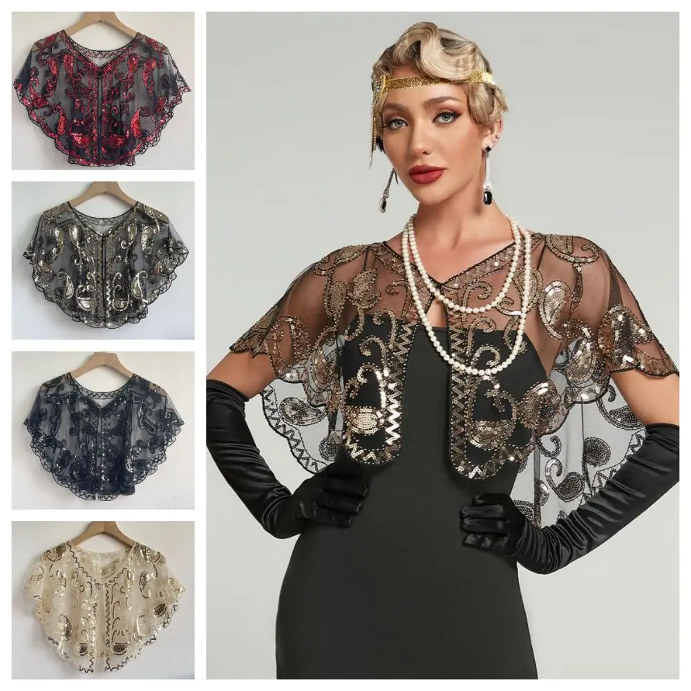 Пальто-пончо с блестками в стиле ретро, вышивка в винтажном стиле, короткая накидка с блестками и бисером, разноцветная шаль с блестками и блестками 
Пальто-пончо с блестками в стиле ретро, вышивка в винтажном стиле, короткая накидка с блестками и бисером, разноцветная шаль с блестками и блестками