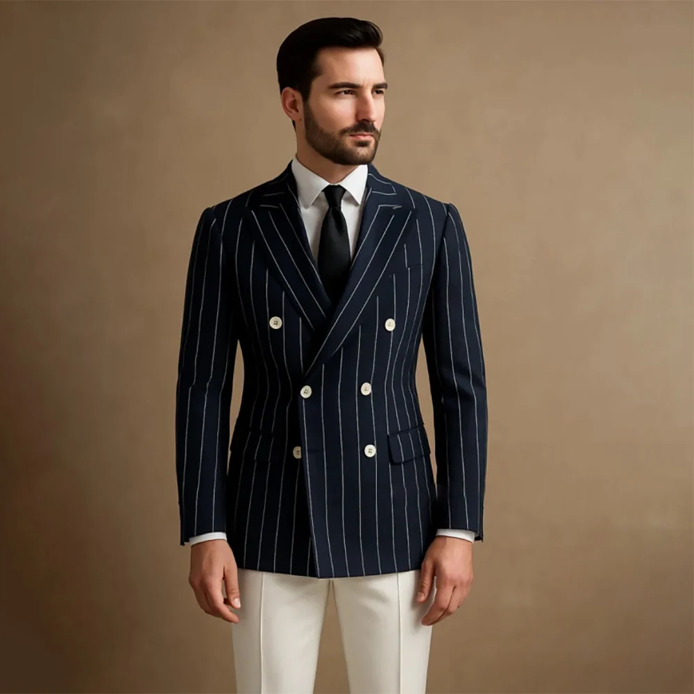 Мужские костюмы темно-синего цвета, высококачественные, двубортные, с острыми лацканами, комплект из 2 предметов: пиджак и брюки, роскошная деловая мужская одежда.
Мужские костюмы темно-синего цвета, высококачественные, двубортные, с острыми лацканами, комплект из 2 предметов: пиджак и брюки, роскошная деловая мужская одежда.