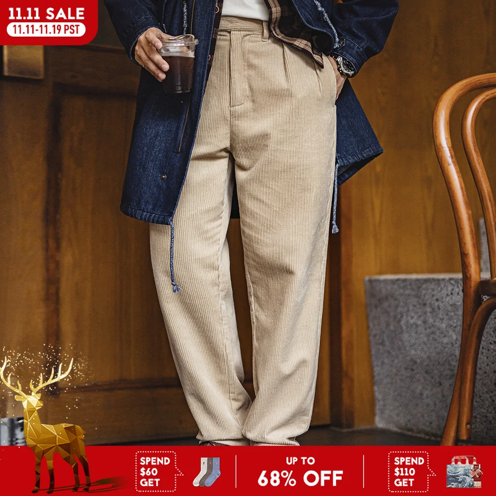 Maden Retro Heavyweight Corduroy Casual Pants Cotton Straight Solid Color Men's Classic Versatile Style Fall and Winter Trousers