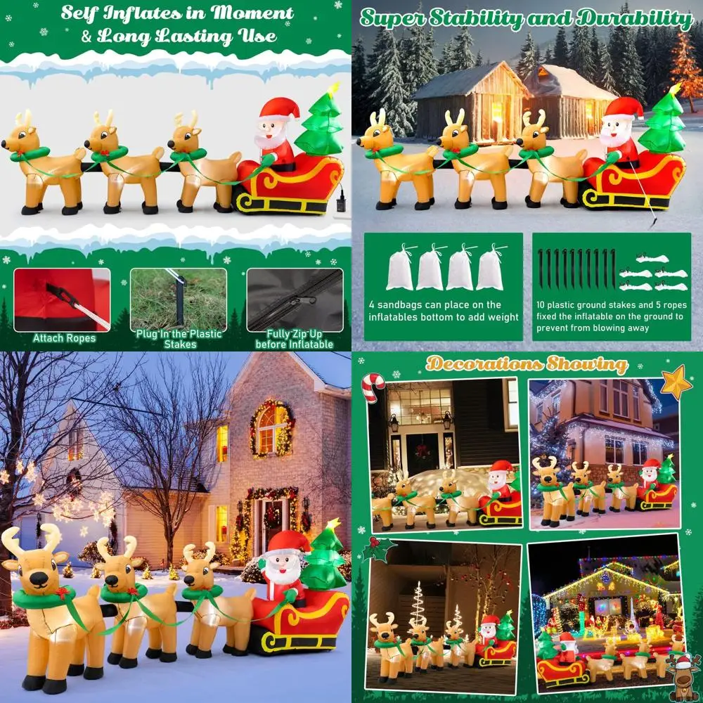 Lighted 13FT Santa Claus Sleigh with 3 Reindeer and Christmas Tree - Outdoor/Indoor Holiday Yard Decorations
Lighted 13FT Santa Claus Sleigh with 3 Reindeer and Christmas Tree - Outdoor/Indoor Holiday Yard Decorations