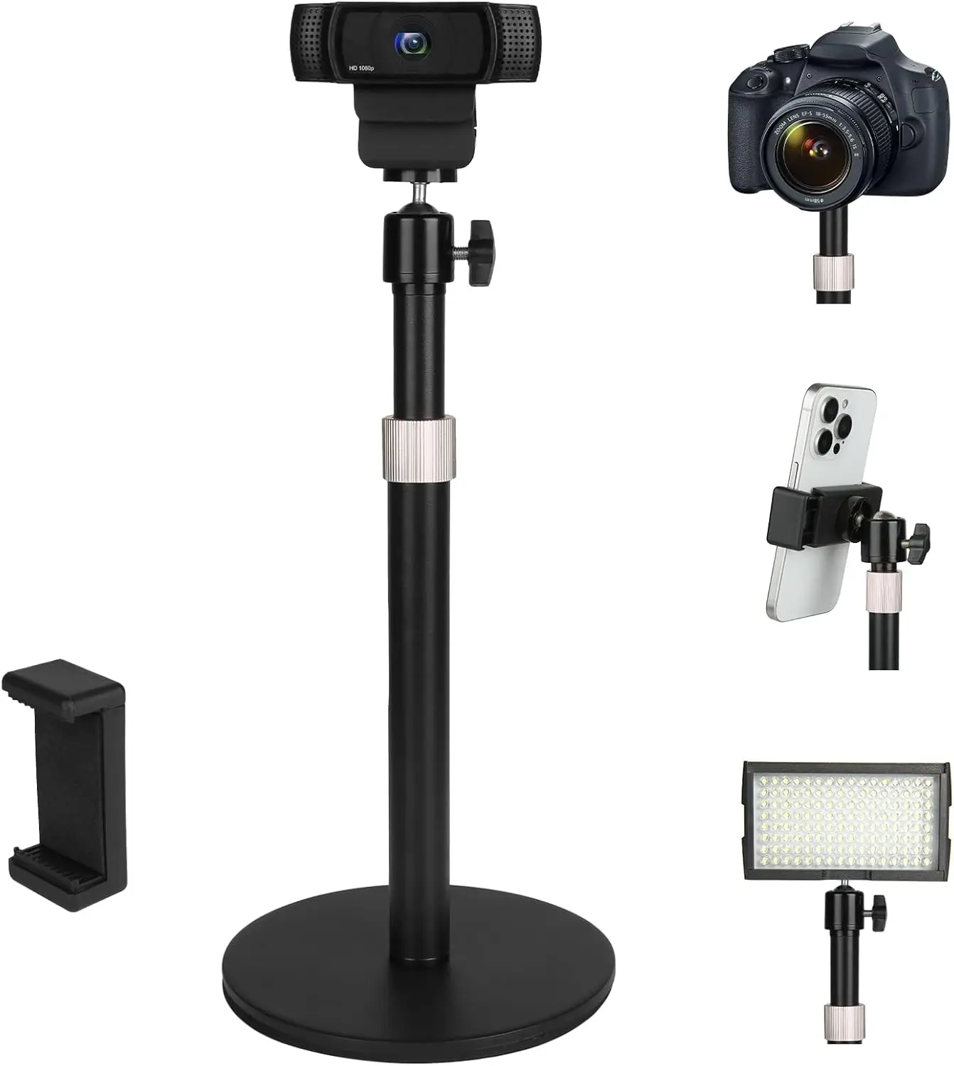 Universal Webcam Stand with Adjustable Height & 360° Rotation, Compatible with Cameras and Smartphones
Universal Webcam Stand with Adjustable Height & 360° Rotation, Compatible with Cameras and Smartphones