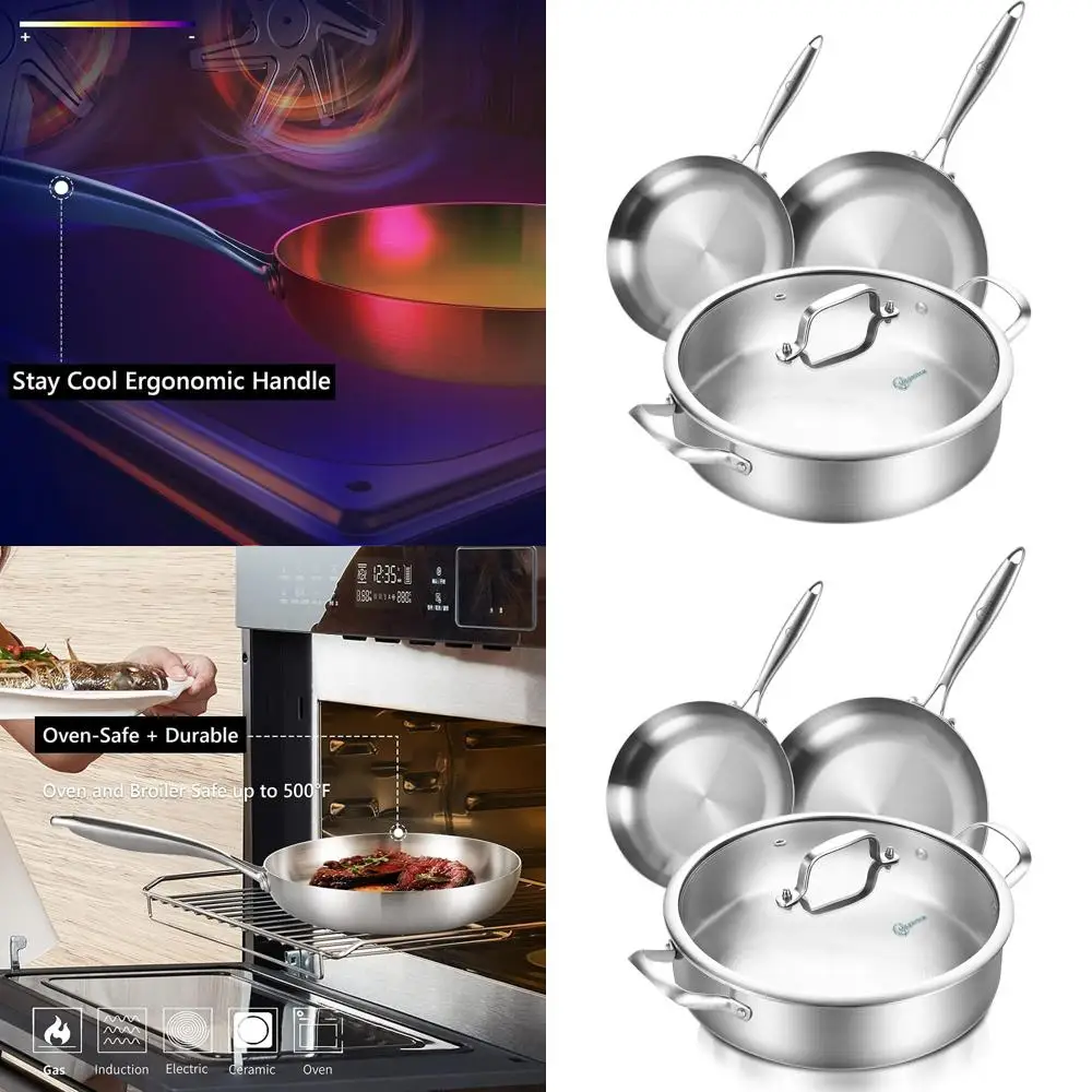 3-Piece Stainless Steel Cookware Set: 12 Sauté Pan, 8-10 Frying Pans, 5.5 QT, Induction-Ready, Dishwasher & Oven Safe
3-Piece Stainless Steel Cookware Set: 12 Sauté Pan, 8-10 Frying Pans, 5.5 QT, Induction-Ready, Dishwasher & Oven Safe