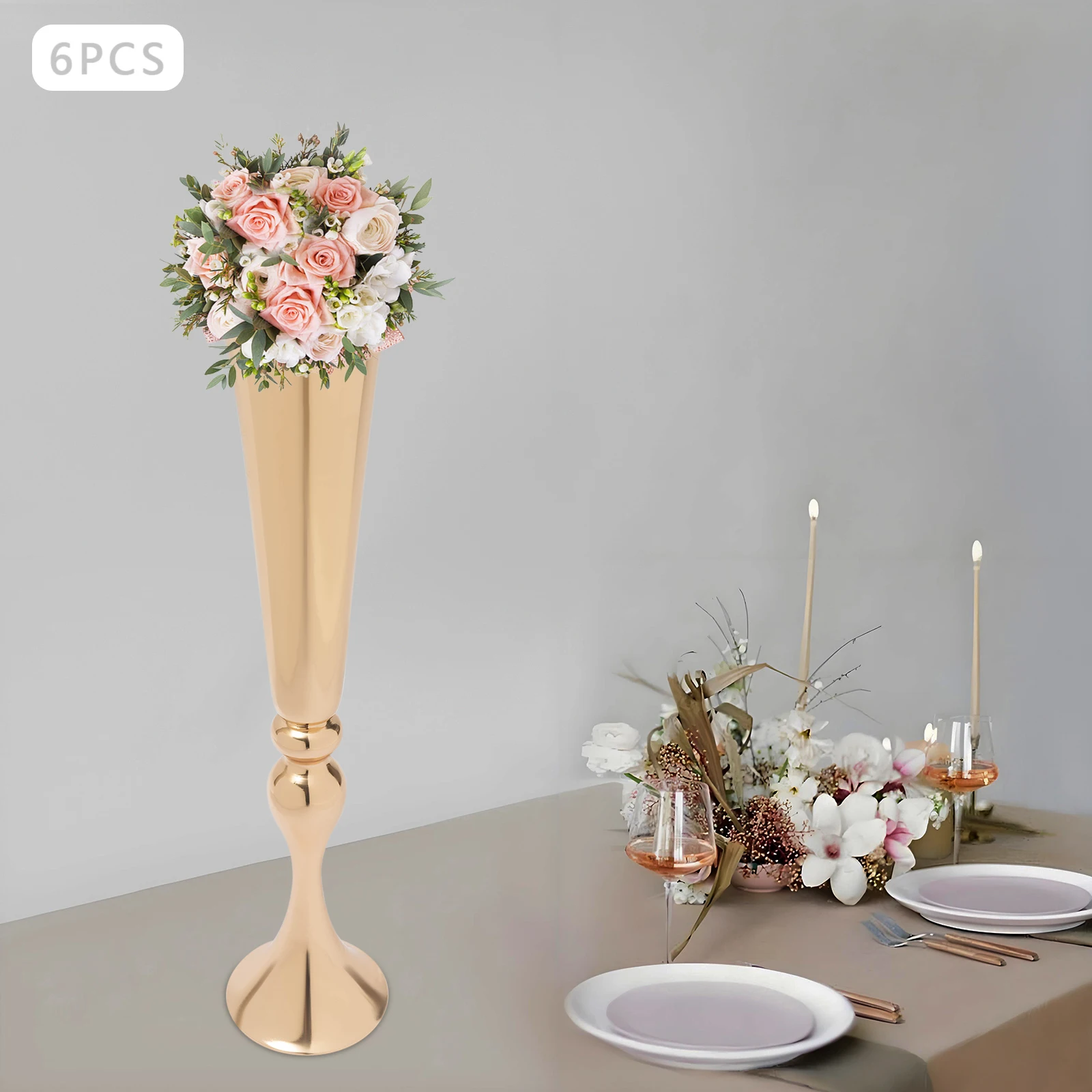 Набор из 6 металлических ваз-труб, золотые подставки для искусственных цветочных композиций, элегантные декоративные вазы с центральными элементами для свадеб и юбилеев
Набор из 6 металлических ваз-труб, золотые подставки для искусственных цветочных композиций, элегантные декоративные вазы с центральными элементами для свадеб и юбилеев