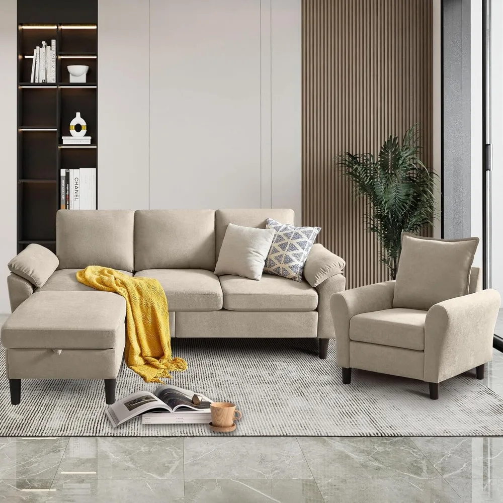 79" Convertible Sectional Sofa Set, Modern Linen Small L Shaped Couch with Reversible Ottoman and Accent Chair, 3-Seat Sofa Couc
79" Convertible Sectional Sofa Set, Modern Linen Small L Shaped Couch with Reversible Ottoman and Accent Chair, 3-Seat Sofa Couc