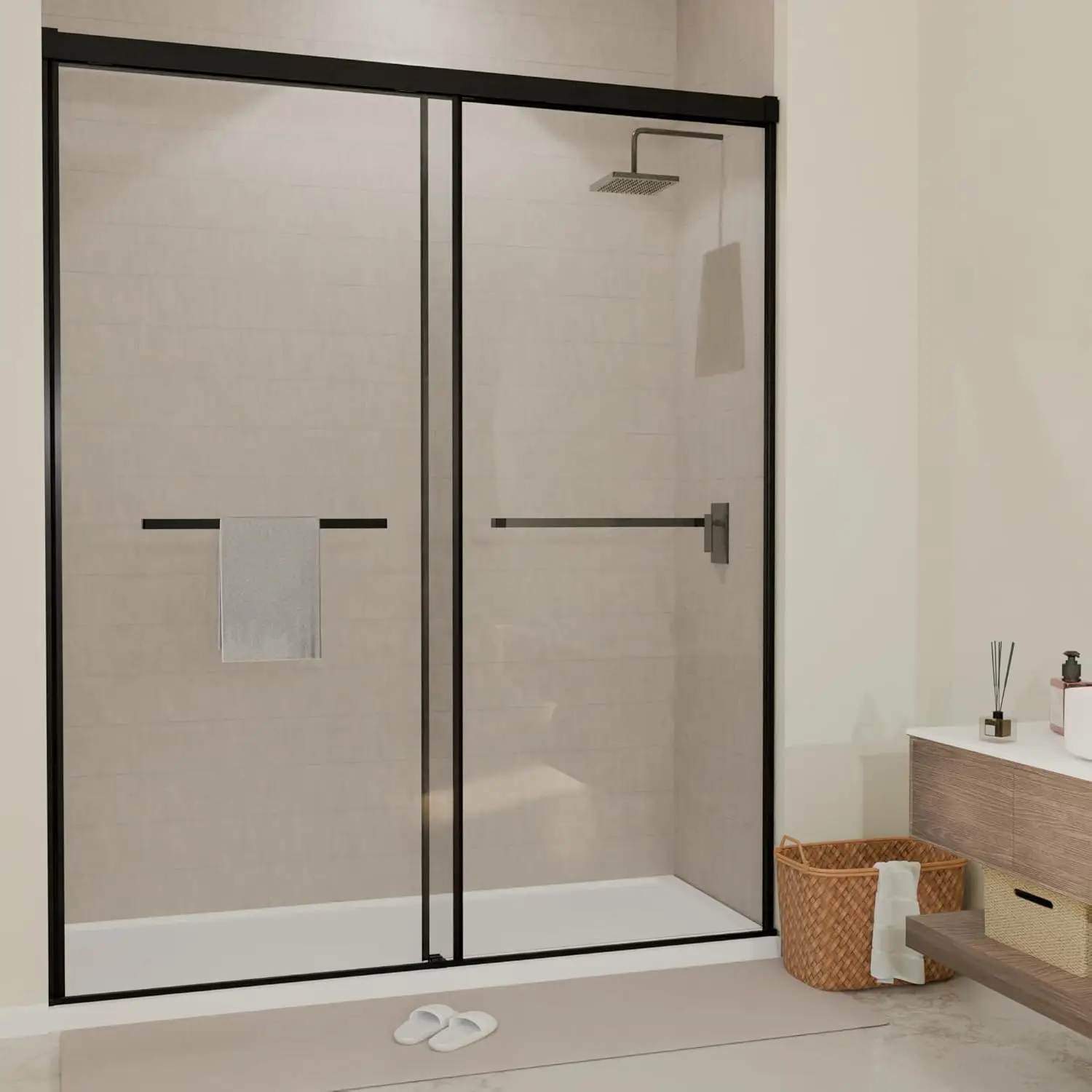 Shower Door Double Sliding 56-60 in. W x 72 in. H Semi-Frameless Bypasss Bathroom Glass Shower Sliding Doors,1/4 inch Clear Temp
Shower Door Double Sliding 56-60 in. W x 72 in. H Semi-Frameless Bypasss Bathroom Glass Shower Sliding Doors,1/4 inch Clear Temp