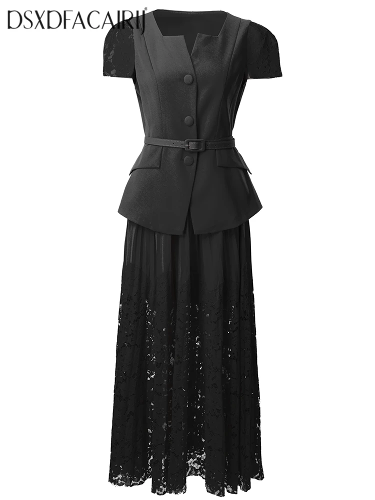 DSFACAIRI Women's Office Lady 2-Piece Set Square Collar Single-Breasted Top with Sashes Elastic Waist Lace Pleated Skirt
DSFACAIRI Women's Office Lady 2-Piece Set Square Collar Single-Breasted Top with Sashes Elastic Waist Lace Pleated Skirt