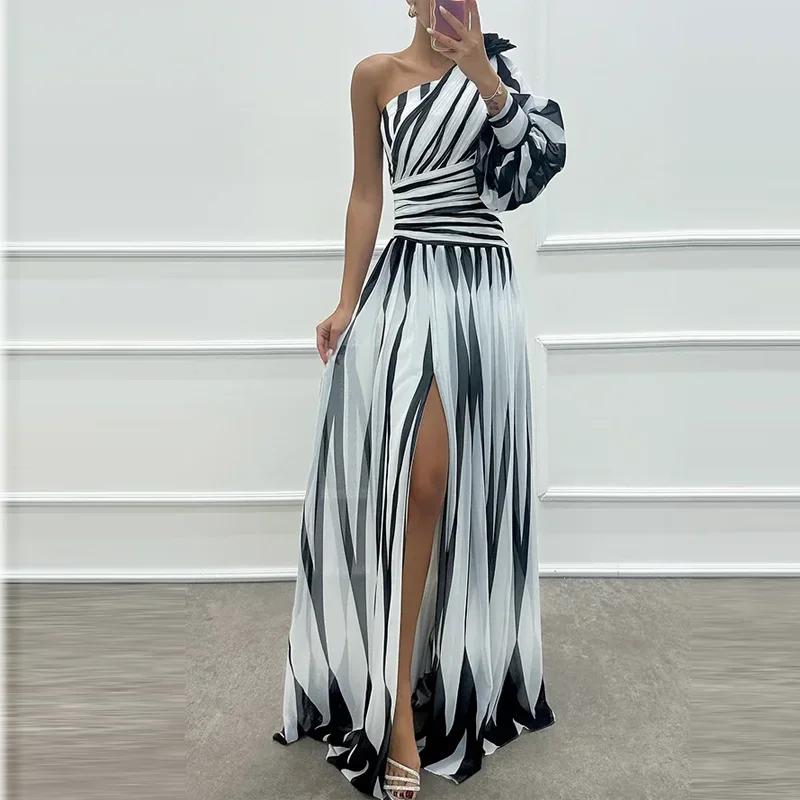 Women Sexy Elegant Diagonal Collar Off Shoulder Split-Side Party Evening Dress Spring Printed Striped Bohemian Long Dresses Off
Women Sexy Elegant Diagonal Collar Off Shoulder Split-Side Party Evening Dress Spring Printed Striped Bohemian Long Dresses Off