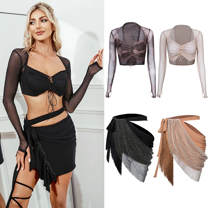 2024 New Latin Dance Clothes Mesh Tops Rhinestone Net Tassel Skirt Summer Cha Cha Rumba Tango Dance Costume Practice Wear L13013
2024 New Latin Dance Clothes Mesh Tops Rhinestone Net Tassel Skirt Summer Cha Cha Rumba Tango Dance Costume Practice Wear L13013