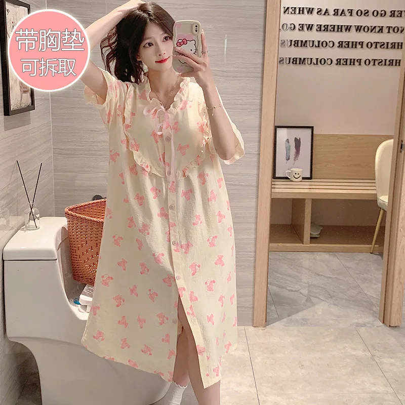 2XL Large Size Loose Cardigan Nightdress Summer Cloud Cotton Pajamas Cartoon Sweet Short Sleeves Sleepshirts with Chest Pad
2XL Large Size Loose Cardigan Nightdress Summer Cloud Cotton Pajamas Cartoon Sweet Short Sleeves Sleepshirts with Chest Pad