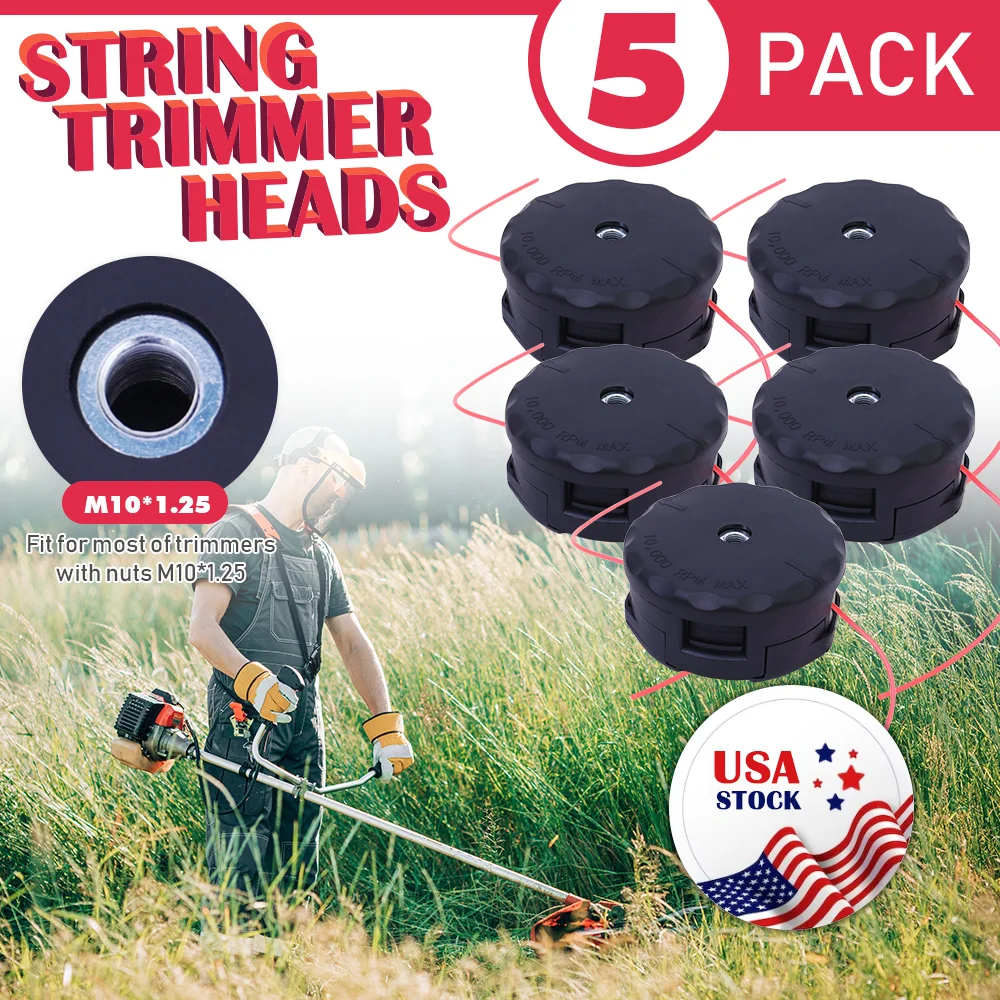5PCS String Trimmer Heads String Trimmer Weed Trimmer for most of trimmers with nuts M10*1.25
5PCS String Trimmer Heads String Trimmer Weed Trimmer for most of trimmers with nuts M10*1.25