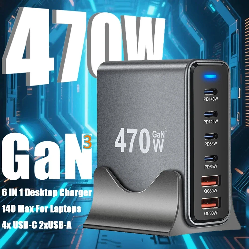 470W GaN 6-Port Desktop Charging Station Multi-port USB Fast Charger For MacBook Pro/iPhone 15/Samsung S24/iPad Pro Type C 4c2a
470W GaN 6-Port Desktop Charging Station Multi-port USB Fast Charger For MacBook Pro/iPhone 15/Samsung S24/iPad Pro Type C 4c2a