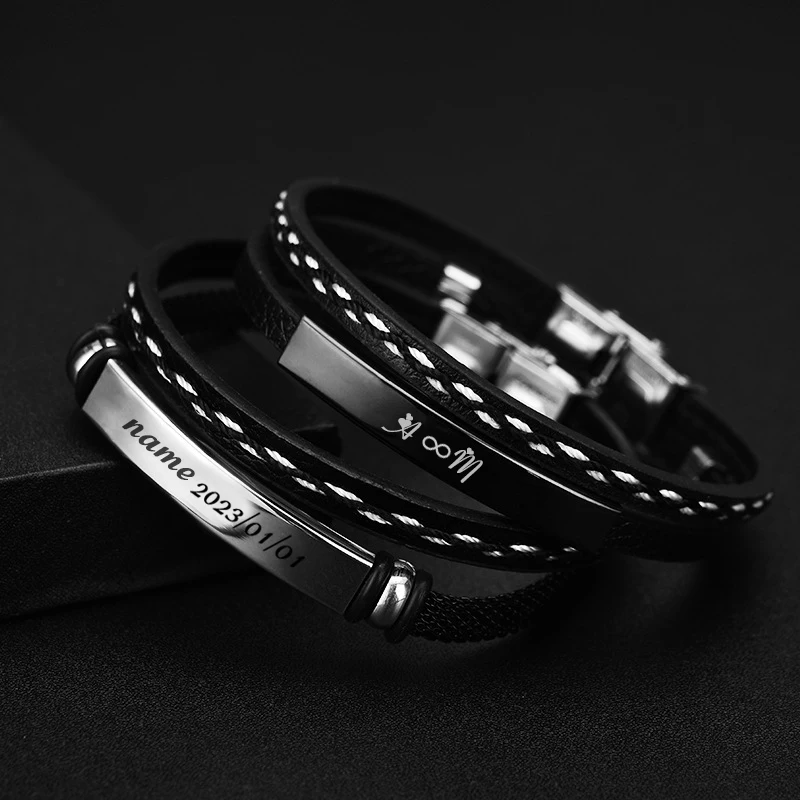 Customized Name Logo Date Fashion Commemorative Bracelet Neutral Leather Stainless Steel Bracelet Customized Jewelry Gift
Customized Name Logo Date Fashion Commemorative Bracelet Neutral Leather Stainless Steel Bracelet Customized Jewelry Gift