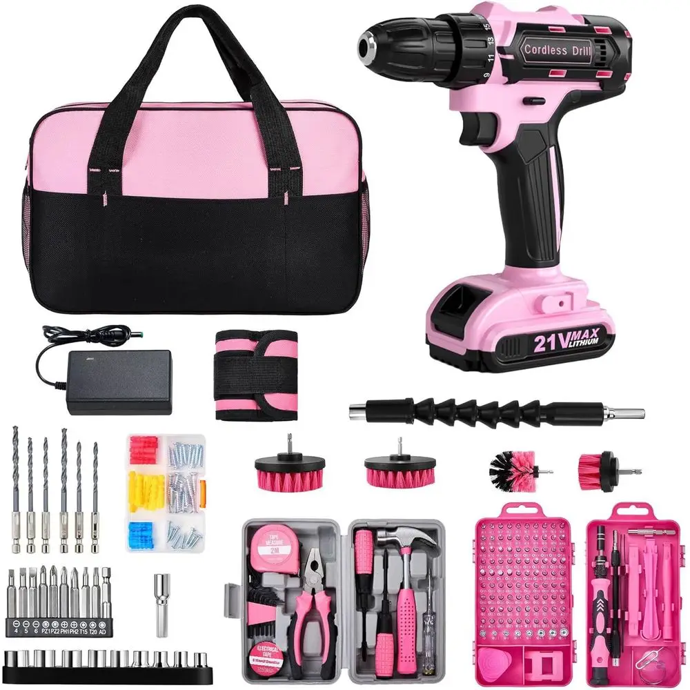220-Piece 21V Cordless Drill Set with Precision Screwdriver, Magnetic Belt, and Storage Case - Ideal for Women and DIY Enthusias
220-Piece 21V Cordless Drill Set with Precision Screwdriver, Magnetic Belt, and Storage Case - Ideal for Women and DIY Enthusias
