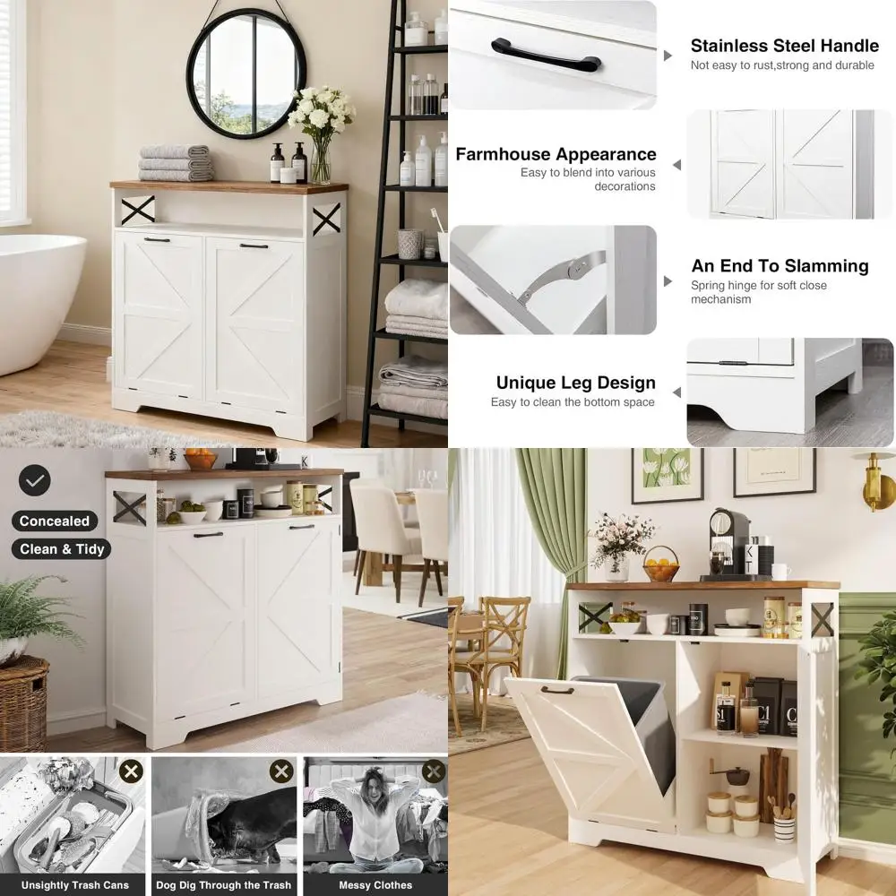 Kitchen Island Trash Cabinet with Adjustable Shelves, 13-Gallon Bin, and Hidden Laundry Basket, White for Dining Living Room
Kitchen Island Trash Cabinet with Adjustable Shelves, 13-Gallon Bin, and Hidden Laundry Basket, White for Dining Living Room