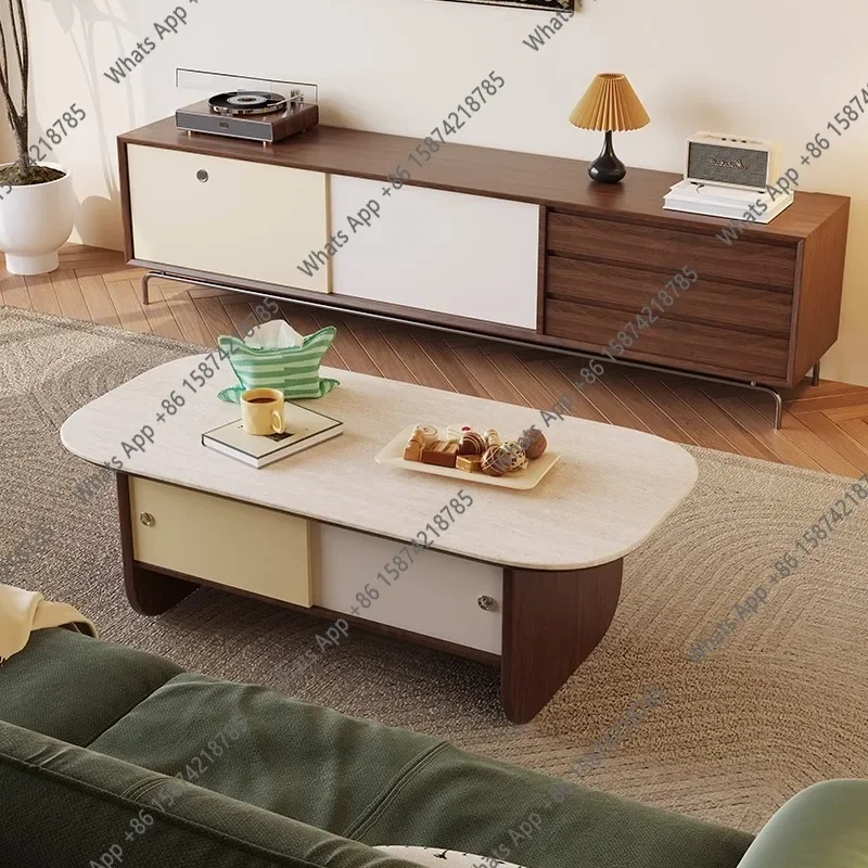 Комбинация журнального столика и тумбы для хранения в итальянском минималистичном стиле, цвет орех, круглый, современный, простой, для небольшой квартиры, для гостиной.
Комбинация журнального столика и тумбы для хранения в итальянском минималистичном стиле, цвет орех, круглый, современный, простой, для небольшой квартиры, для гостиной.