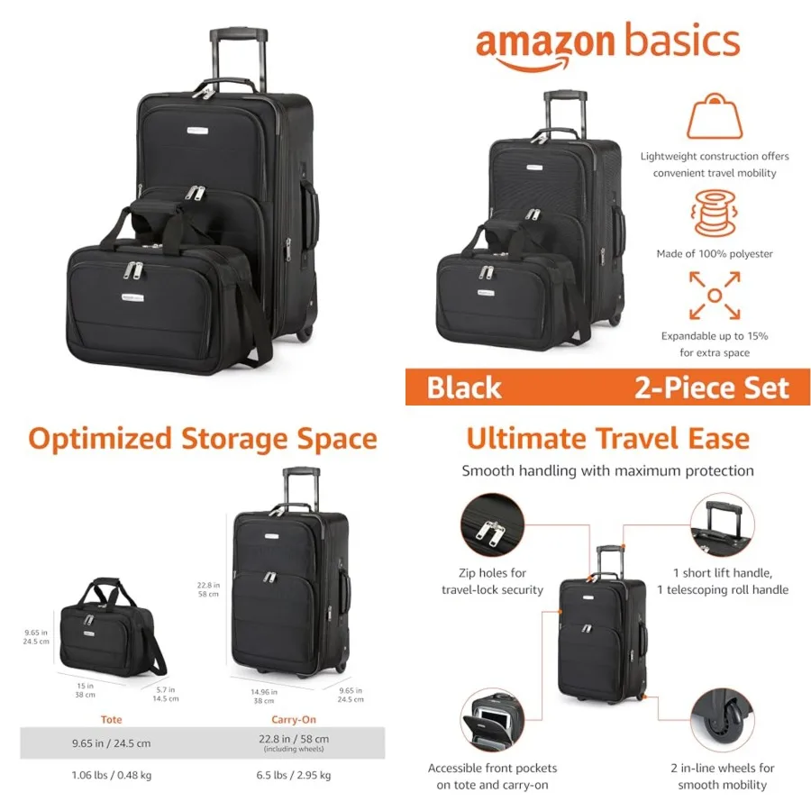 Softside Luggage Set, 23-Inch Expandable Suitcase with Wheels and 15-Inch Tote, Extra Space +15%,Front Pockets, Telescopic Hand
Softside Luggage Set, 23-Inch Expandable Suitcase with Wheels and 15-Inch Tote, Extra Space +15%,Front Pockets, Telescopic Hand