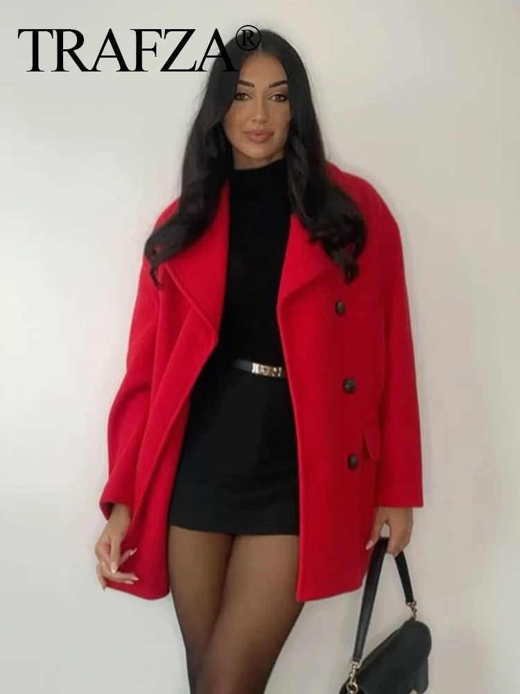 TRAFZA Winter Fashion Coats Woman Trendy Red Turn-Down Collar Long Sleeves Pockets Double Breasted Female Casual Loose Coats
TRAFZA Winter Fashion Coats Woman Trendy Red Turn-Down Collar Long Sleeves Pockets Double Breasted Female Casual Loose Coats