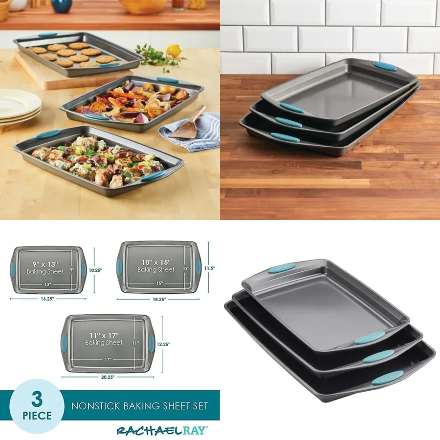Bakeware Nonstick Cookie Pan Set, 3-Piece, Gray with
Bakeware Nonstick Cookie Pan Set, 3-Piece, Gray with