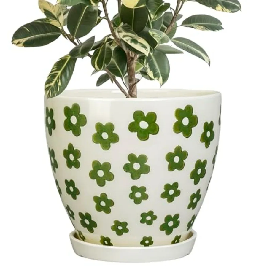 Ceramic Flower Pot - 10 Inch Indoor Plant Pot with Drainage Hole and Saucer, Boho Round White Ceramic Planter for Indoor Outdoo
Ceramic Flower Pot - 10 Inch Indoor Plant Pot with Drainage Hole and Saucer, Boho Round White Ceramic Planter for Indoor Outdoo