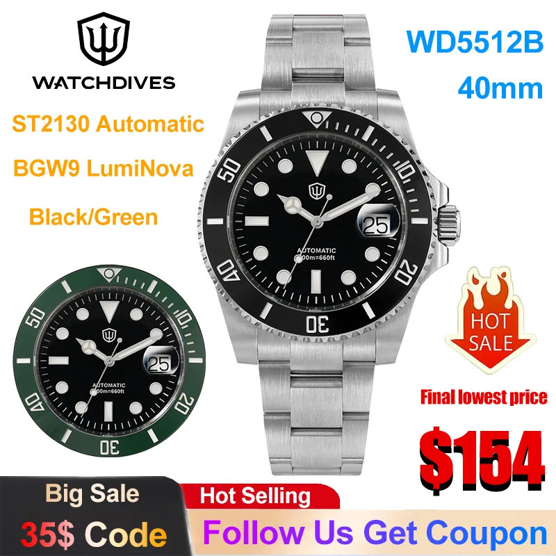 Watchdives WD5512B V2 Mechanical Watch New ST2130 Automatic Movement Sapphire BGW9 LumiNova 200M Waterproof Men Luxury Watch
Watchdives WD5512B V2 Mechanical Watch New ST2130 Automatic Movement Sapphire BGW9 LumiNova 200M Waterproof Men Luxury Watch