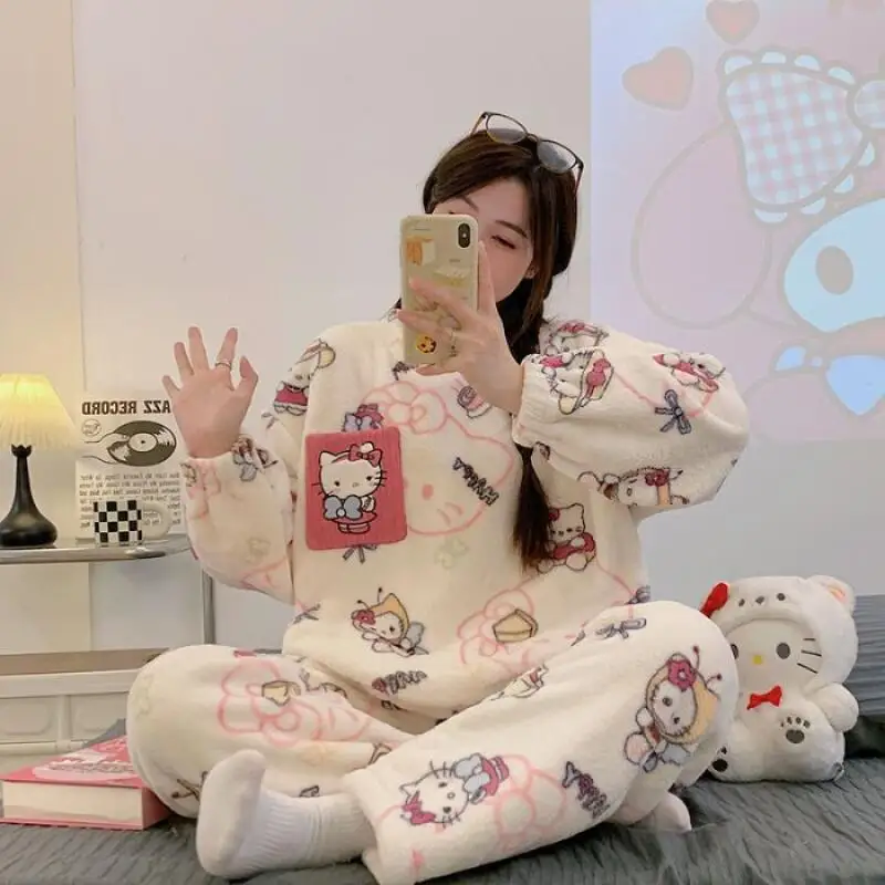 Hello Kittys Girls Pajamas Kuromi Kawaii Cartoon Autumn Winter New Flannel Lounge Clothes Suit Keep Warm Thicken Long Sleeves
Hello Kittys Girls Pajamas Kuromi Kawaii Cartoon Autumn Winter New Flannel Lounge Clothes Suit Keep Warm Thicken Long Sleeves