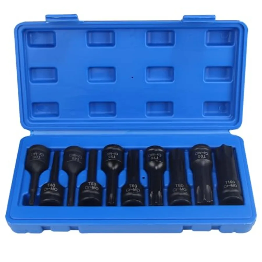 1/2 Inch Drive Torx Impact Socket Set with 10pcs Extra Long Bits Cr-Mo Steel Sizes T30 to T100 T30 T40 T45 T50 T55 T60 T70 T80
1/2 Inch Drive Torx Impact Socket Set with 10pcs Extra Long Bits Cr-Mo Steel Sizes T30 to T100 T30 T40 T45 T50 T55 T60 T70 T80