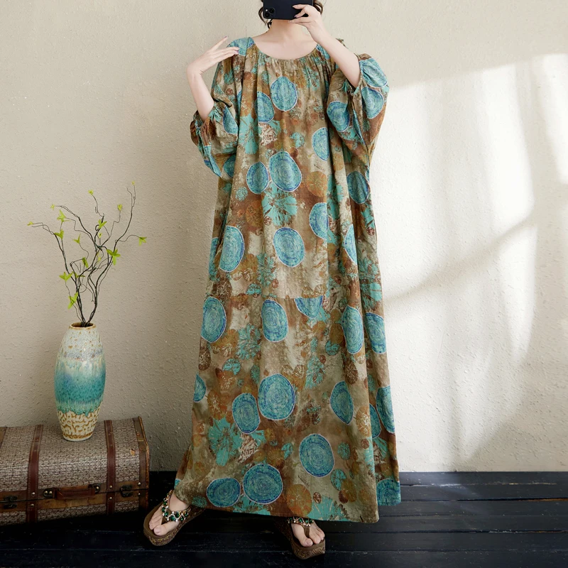 Large Size Artistic Cotton Print Loose Long Dress Slimming Holiday Style Robe Lantern Sleeve Cover up City Walk A-Line Skirt
Large Size Artistic Cotton Print Loose Long Dress Slimming Holiday Style Robe Lantern Sleeve Cover up City Walk A-Line Skirt