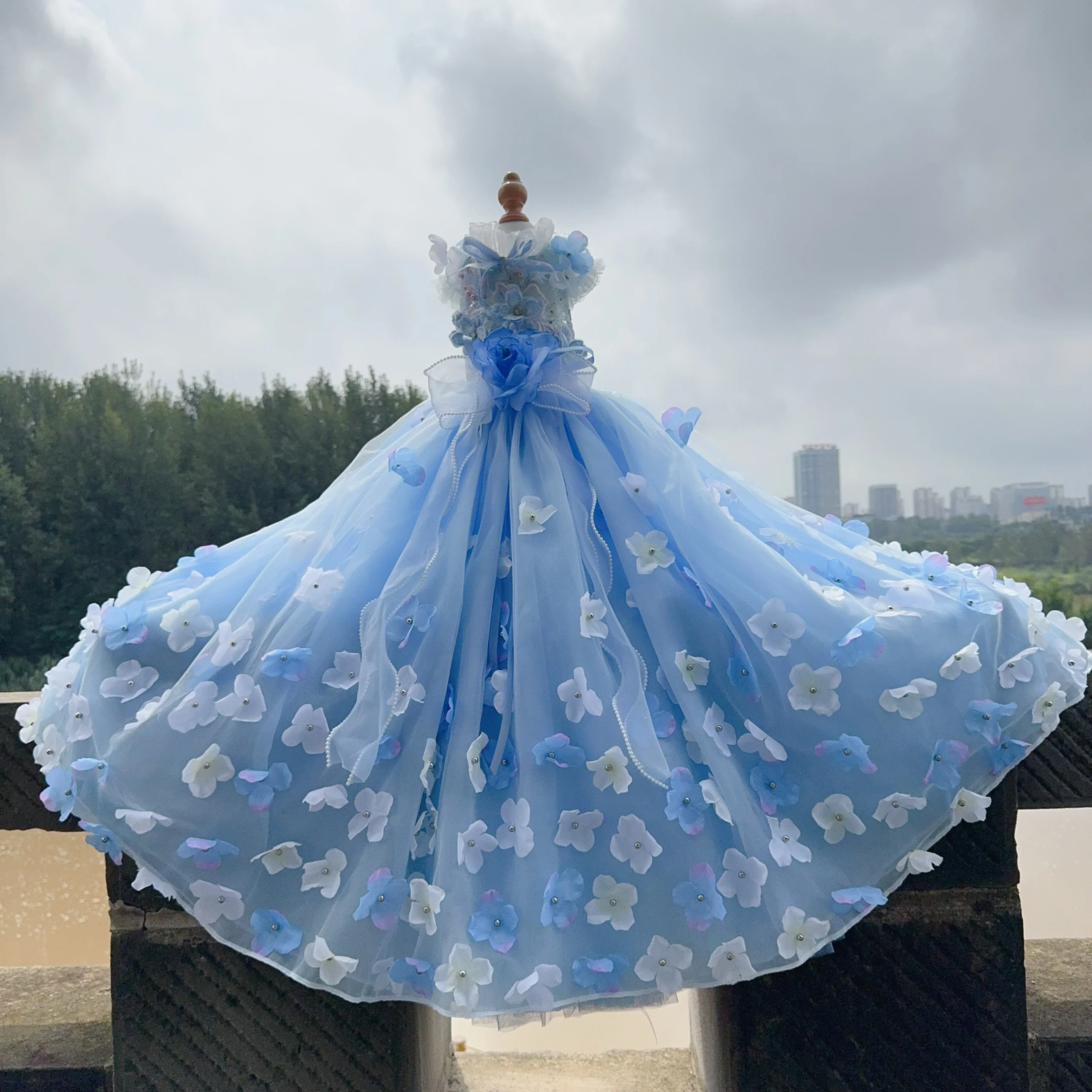 Fine Handmade Blue Puppy Dog Clothing Luxury Embroidery Flower Lace Bow Long Tail Party Dresses For Small Medium Dog Pet Clothes
Fine Handmade Blue Puppy Dog Clothing Luxury Embroidery Flower Lace Bow Long Tail Party Dresses For Small Medium Dog Pet Clothes