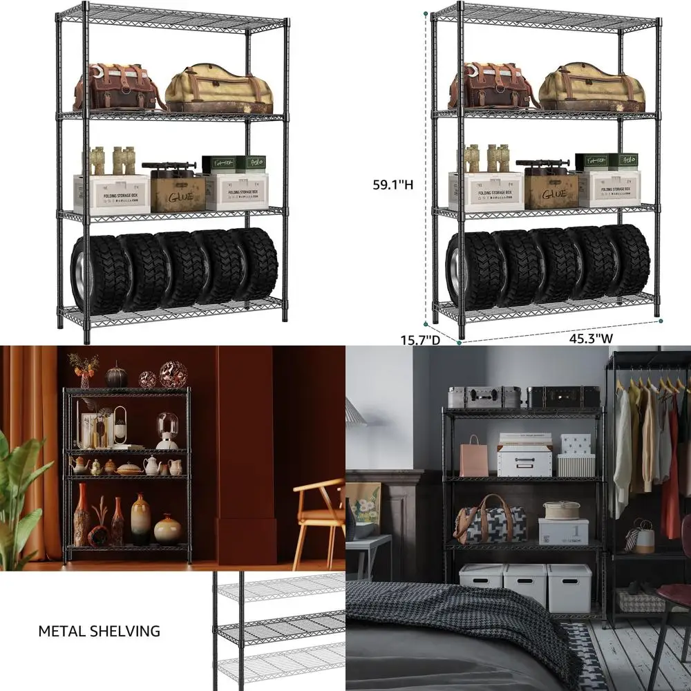 4-Tier Adjustable Heavy-Duty Metal Wire Shelving Unit for Garage, Kitchen, Office, Dorm, and Warehouse - 1400 lbs Capacity, 15.8
4-Tier Adjustable Heavy-Duty Metal Wire Shelving Unit for Garage, Kitchen, Office, Dorm, and Warehouse - 1400 lbs Capacity, 15.8