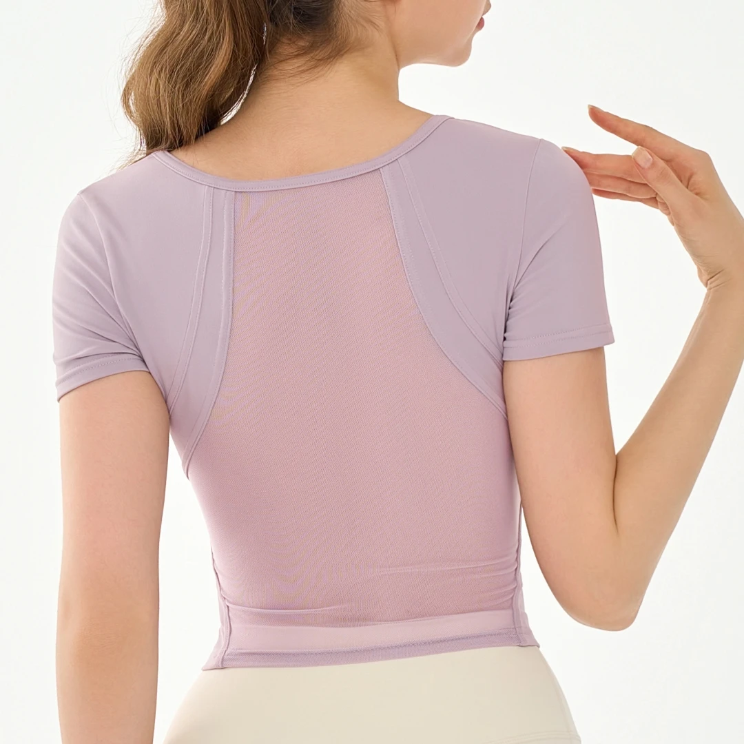 Back Mesh Yoga Suit Top Breathable Sports Top Waist Stitching Beautiful Back Short Sleeved T-shirt Breathable Fitness Clothing
Back Mesh Yoga Suit Top Breathable Sports Top Waist Stitching Beautiful Back Short Sleeved T-shirt Breathable Fitness Clothing