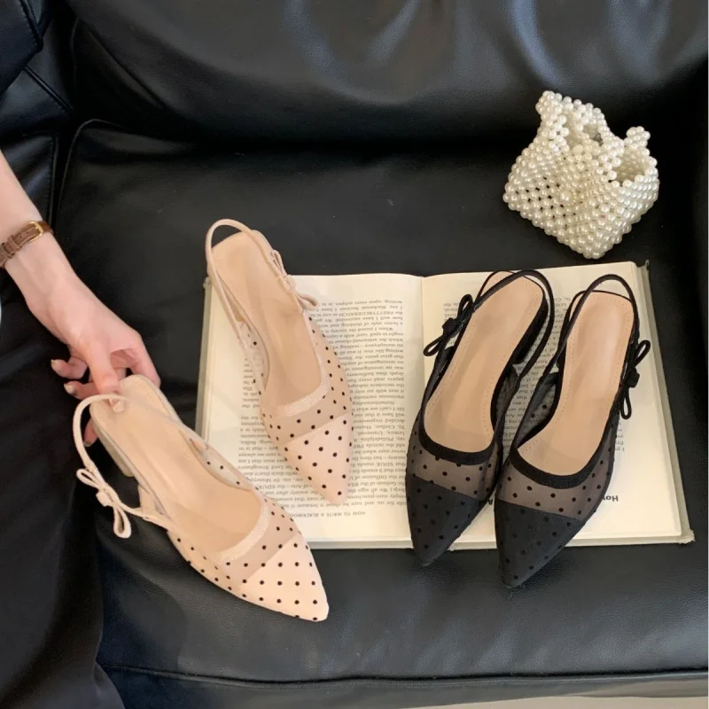 Pointed Toe Polka Dot Mesh Backless Chunky Heel Sandals for Women, 2026 Summer New Style, Elegant Commuting Women's Shoes, Shipp
Pointed Toe Polka Dot Mesh Backless Chunky Heel Sandals for Women, 2026 Summer New Style, Elegant Commuting Women's Shoes, Shipp