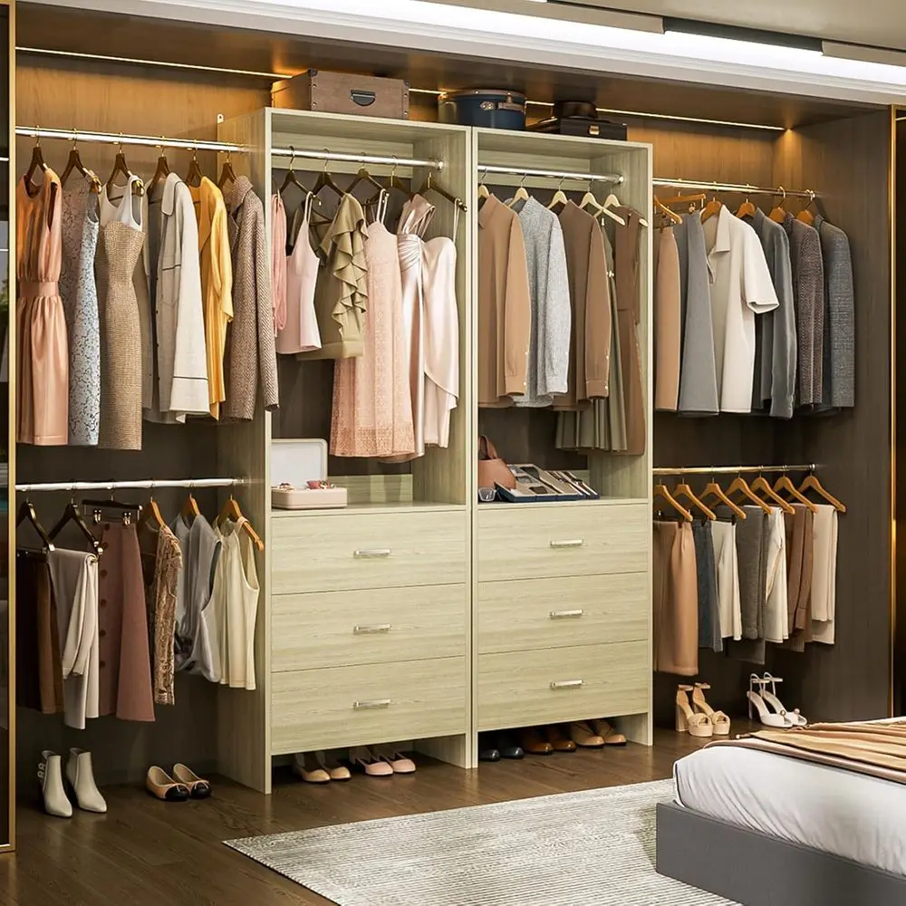6-Drawer, 4-11.8ft Hanging Closet Organizer with Tower, Dual Set, White Oak Finish
6-Drawer, 4-11.8ft Hanging Closet Organizer with Tower, Dual Set, White Oak Finish