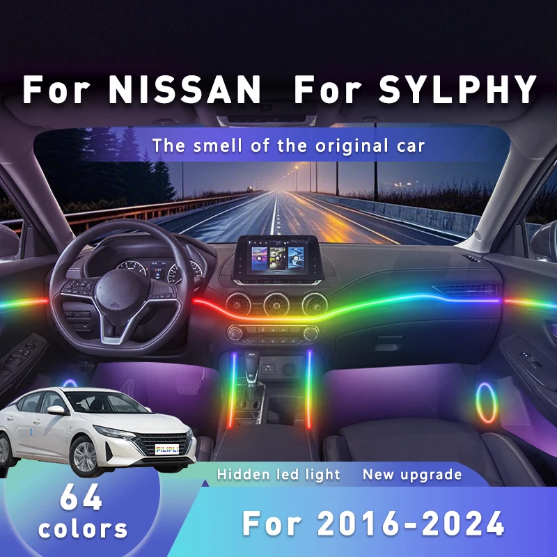FILIPLI For NISSAN SYLPHY For 2013 Multi Color Car Mood Atmosphere Decoration Light 64 RGB Wireless Bluetooth Car Interior Light
FILIPLI For NISSAN SYLPHY For 2013 Multi Color Car Mood Atmosphere Decoration Light 64 RGB Wireless Bluetooth Car Interior Light
