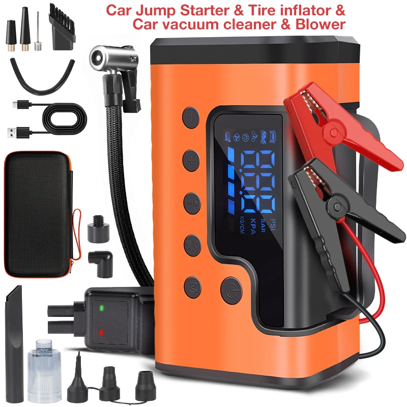 10-in-1 6000A Multi-functional Heavy-duty Jump Starter with 150PSI Air Inflator, 5000PA Vacuum & Blower, Car Jump Starter
10-in-1 6000A Multi-functional Heavy-duty Jump Starter with 150PSI Air Inflator, 5000PA Vacuum & Blower, Car Jump Starter