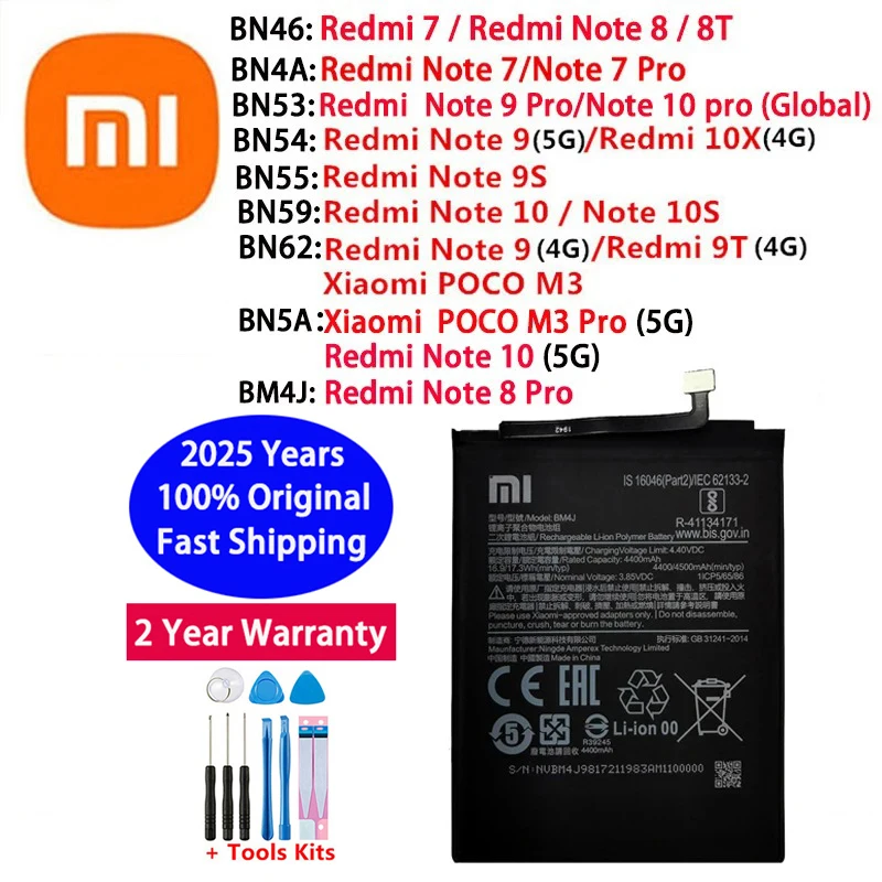 Оригинальный аккумулятор BM4J BN46 BN5A BN53 BN54 BN55 BN59 BN62 для Xiaomi Redmi Note 7 9T 10X POCO M3 8 8T 9 9S 10 10S pro Батареи
Оригинальный аккумулятор BM4J BN46 BN5A BN53 BN54 BN55 BN59 BN62 для Xiaomi Redmi Note 7 9T 10X POCO M3 8 8T 9 9S 10 10S pro Батареи