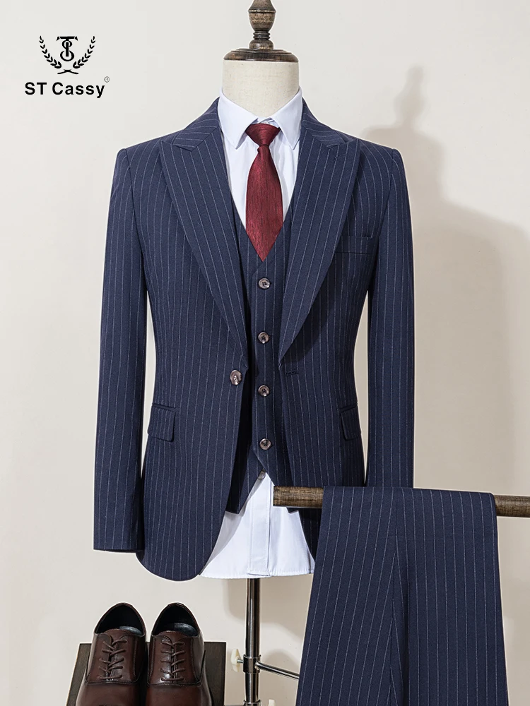 ST Cassy high-quality blue striped suit slim fit luxurious and elegant men's business suit wedding fashion clothing 3-piece set
ST Cassy high-quality blue striped suit slim fit luxurious and elegant men's business suit wedding fashion clothing 3-piece set