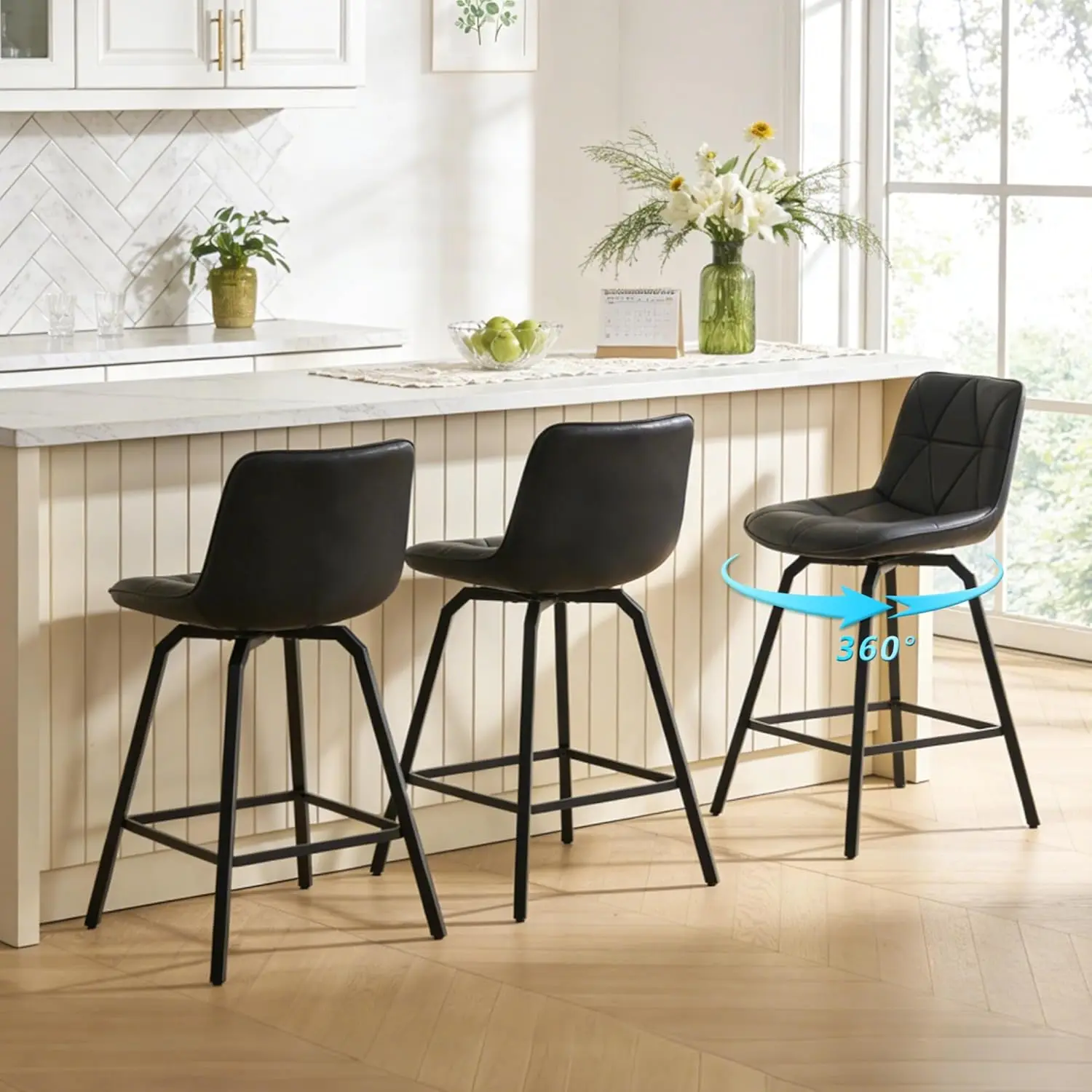 26in Swivel Bar Stools Set Of 3 Faux Leather Metal Back Kitchen Counter Retro Black, Customized
26in Swivel Bar Stools Set Of 3 Faux Leather Metal Back Kitchen Counter Retro Black, Customized